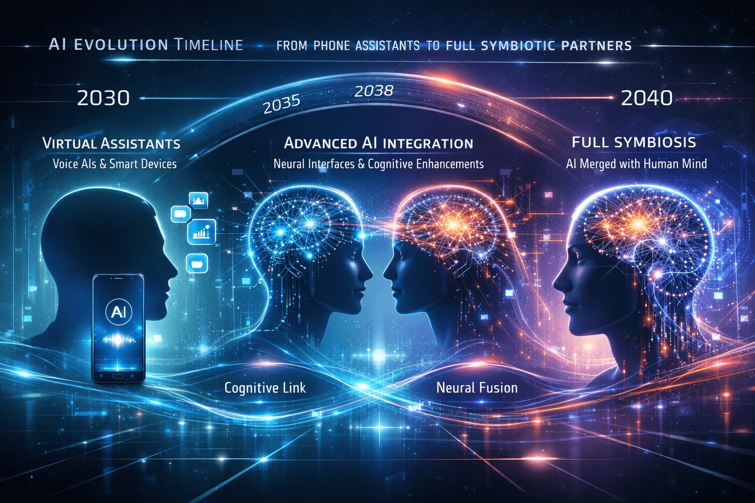 Timeline 2030–2040 — the decade AI became part of us